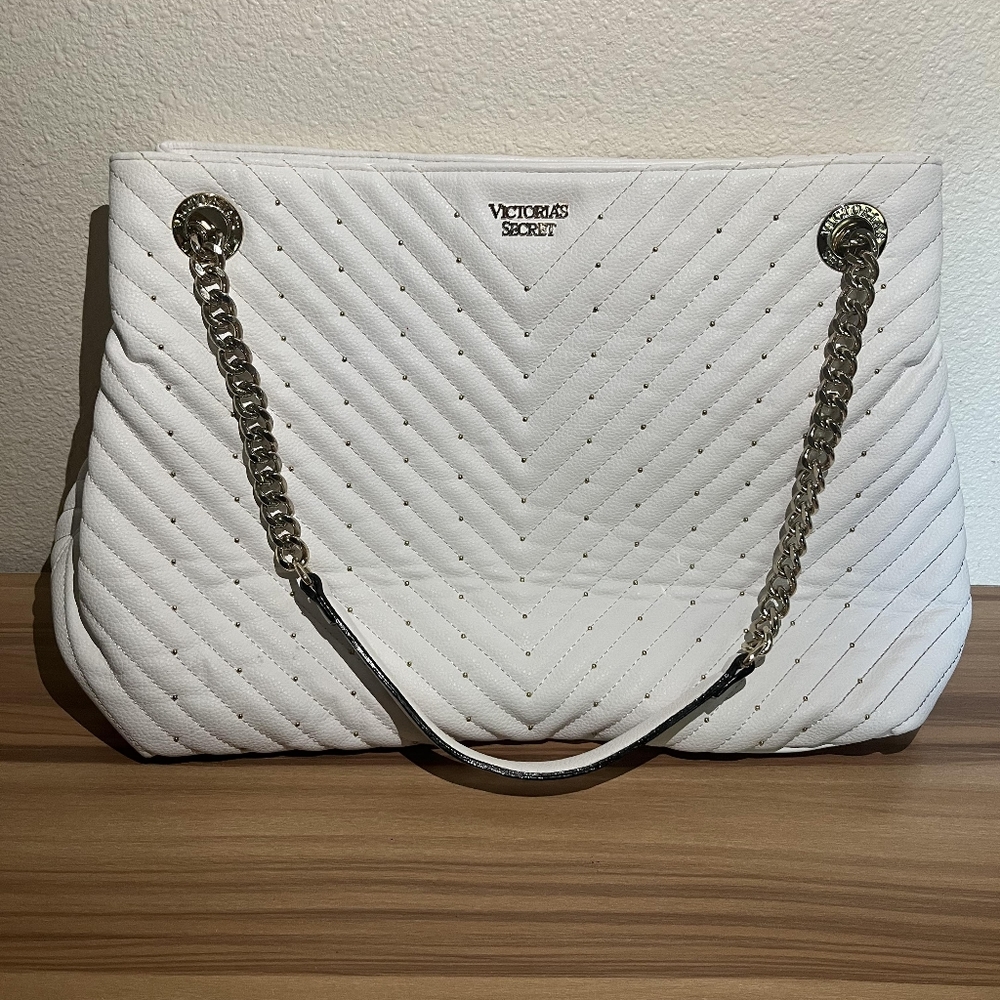 White Victorias Secret Shoulder Tote - Silver Chain